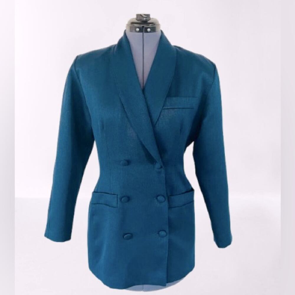 Vintage 90s Statement Blazer Dark Blue Double Breasted Exaggerated Sculptural M